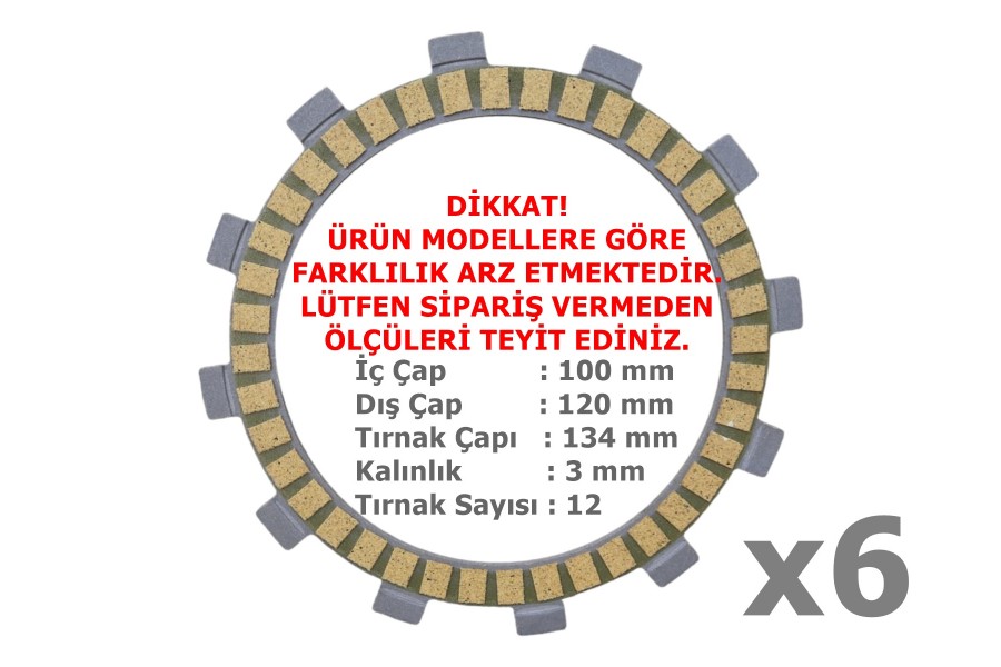 CF SR250 DEBRİYAJ BALATASI 6 LI HN 12T 100-120-134 mm