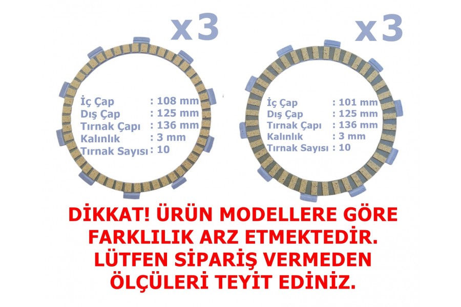 CF NK250 SR250 SR450 DEBRİYAJ BALATASI 3-3 E5 (2022-....) A KALİTE 101/108-125-136 mm