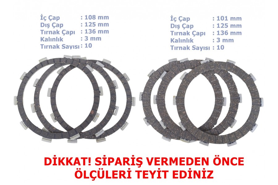 CF NK250 SR250 SR450 DEBRİYAJ BALATASI 3-3 E5 (2022-....) 10T 101/108-125-135 mm