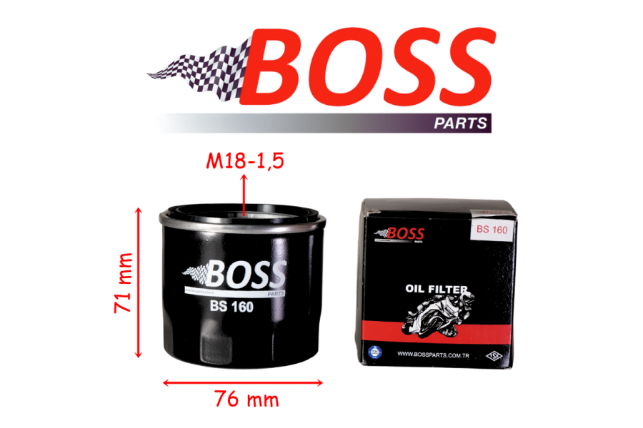 BMW YAĞ FİLTRESİ BOSS BS160 (HF160) 76-71-M18-1,5 F650-700-750-800-850-900 R1200-1250 S1000