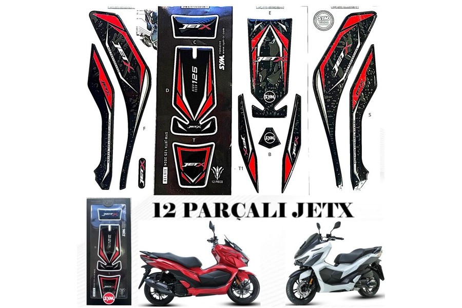 SYM JETX 125 TCS E5 ETIKET TANK PED.12 PARCALI.KIRMIZI SYM JETX 125 TCS E5 ETIKET TANK PED.12 PARCALI.KIRMIZI