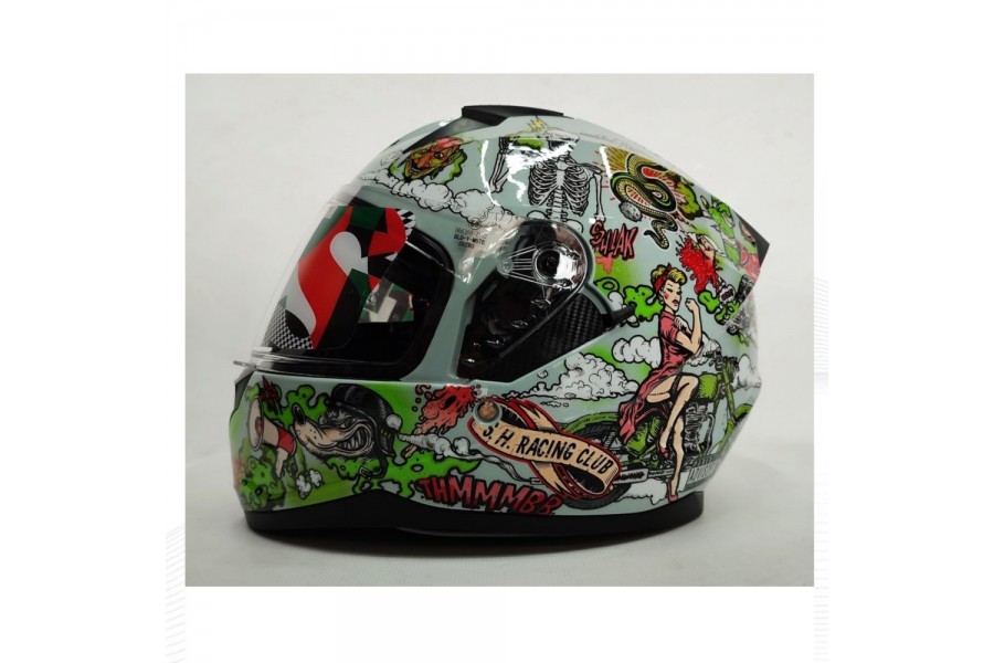 SHIRO KASK Fullface BLASTER OldSkull SV (Gozluklu) Grafik 2XL _2XL 6364