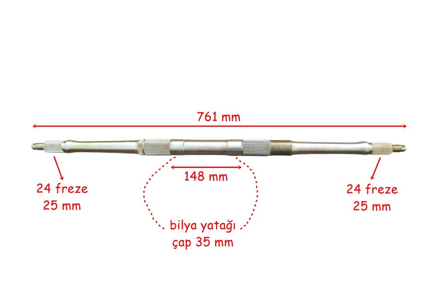 ATV KUBA HUSSAR 220T AKS 761 mm TEK YİVLİ SEKMANLI BİLYA YATAĞI 35 mm 24 FREZE &Ouml;M